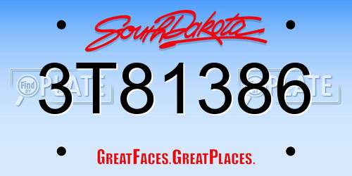 3T81386 South Dakota License Plate