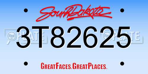 3T82625 South Dakota License Plate
