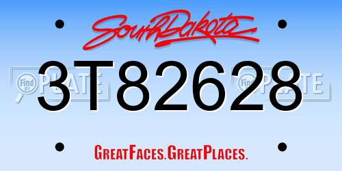 3T82628 South Dakota License Plate