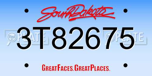 3T82675 South Dakota License Plate