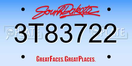 3T83722 South Dakota License Plate