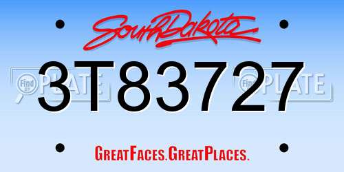 3T83727 South Dakota License Plate