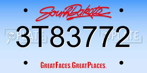 3T83772 South Dakota License Plate
