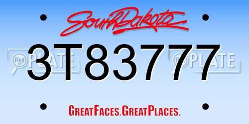 3T83777 South Dakota License Plate