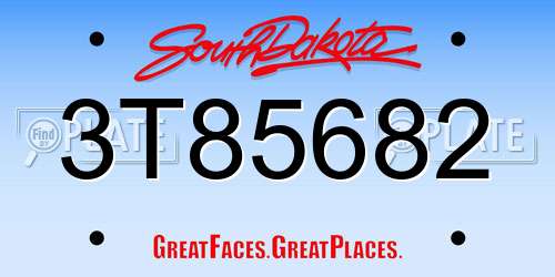 3T85682 South Dakota License Plate