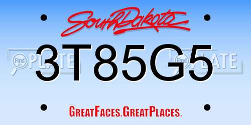 3T85G5 South Dakota License Plate