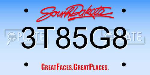 3T85G8 South Dakota License Plate