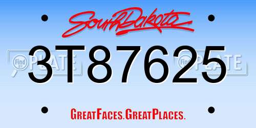 3T87625 South Dakota License Plate