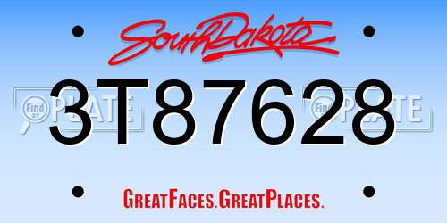 3T87628 South Dakota License Plate