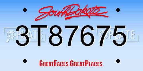 3T87675 South Dakota License Plate