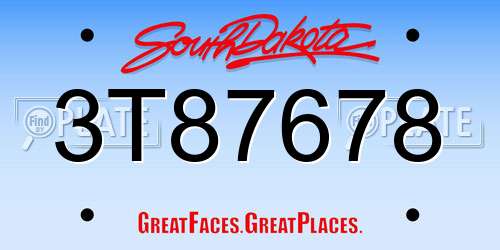 3T87678 South Dakota License Plate
