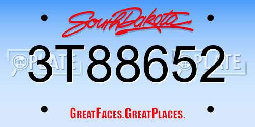 3T88652 South Dakota License Plate
