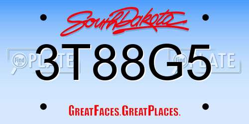 3T88G5 South Dakota License Plate
