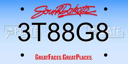3T88G8 South Dakota License Plate