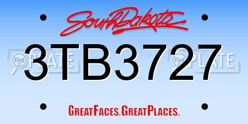 3TB3727 South Dakota License Plate