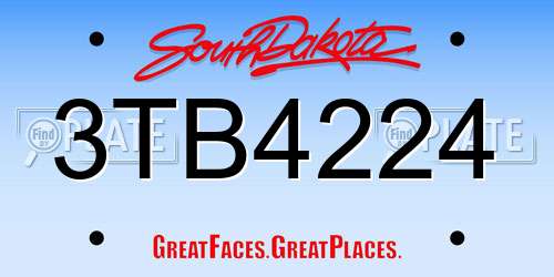 3TB4224 South Dakota License Plate