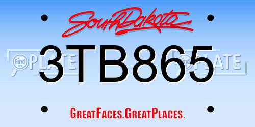 3TB865 South Dakota License Plate