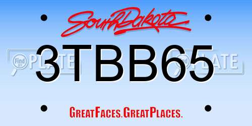 3TBB65 South Dakota License Plate
