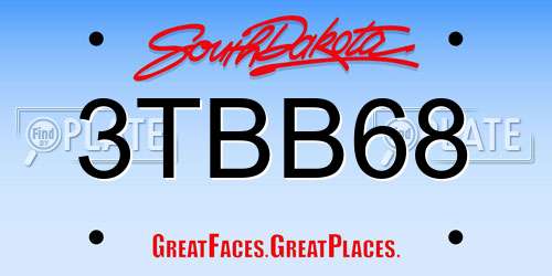 3TBB68 South Dakota License Plate