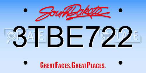 3TBE722 South Dakota License Plate