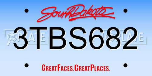 3TBS682 South Dakota License Plate