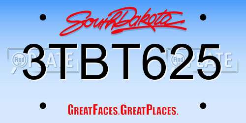 3TBT625 South Dakota License Plate