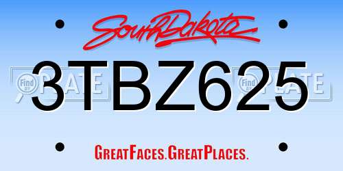 3TBZ625 South Dakota License Plate