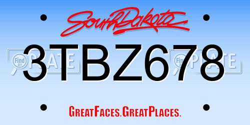 3TBZ678 South Dakota License Plate