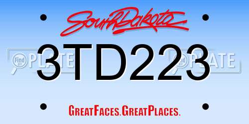 3TD223 South Dakota License Plate