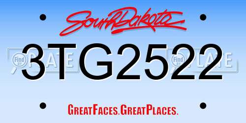 3TG2522 South Dakota License Plate