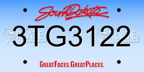 3TG3122 South Dakota License Plate