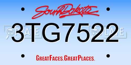 3TG7522 South Dakota License Plate