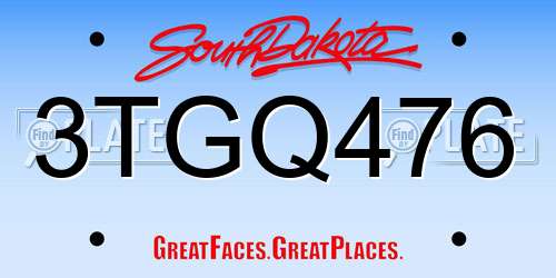 3TGQ476 South Dakota License Plate