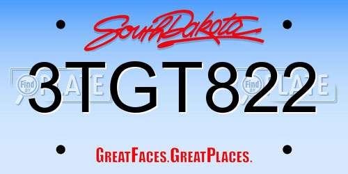3TGT822 South Dakota License Plate