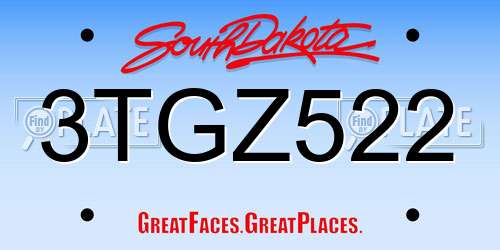 3TGZ522 South Dakota License Plate