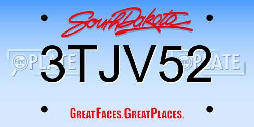 3TJV52 South Dakota License Plate