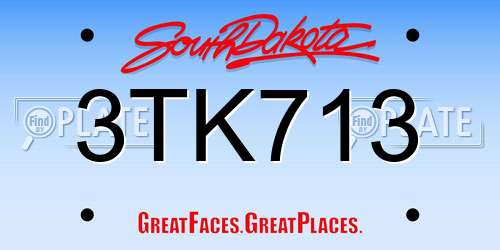 3TK713 South Dakota License Plate