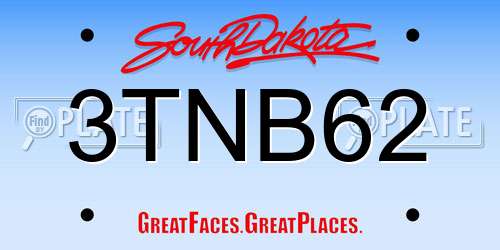 3TNB62 South Dakota License Plate