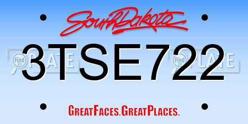 3TSE722 South Dakota License Plate