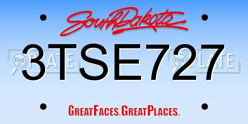 3TSE727 South Dakota License Plate