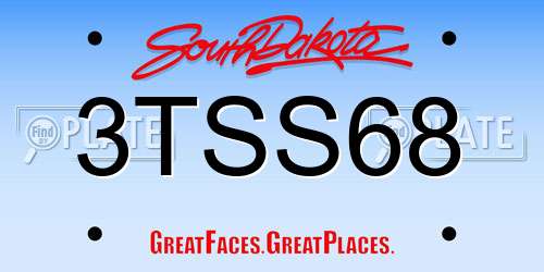 3TSS68 South Dakota License Plate
