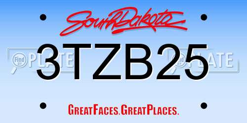 3TZB25 South Dakota License Plate