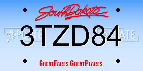 3TZD84 South Dakota License Plate