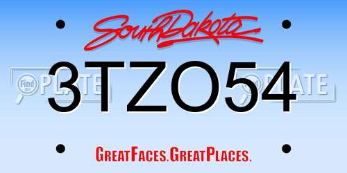 3TZO54 South Dakota License Plate