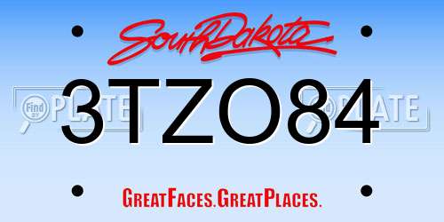 3TZO84 South Dakota License Plate