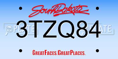 3TZQ84 South Dakota License Plate