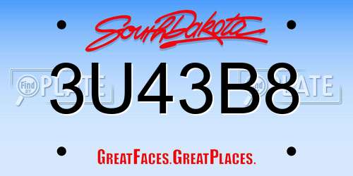 3U43B8 South Dakota License Plate