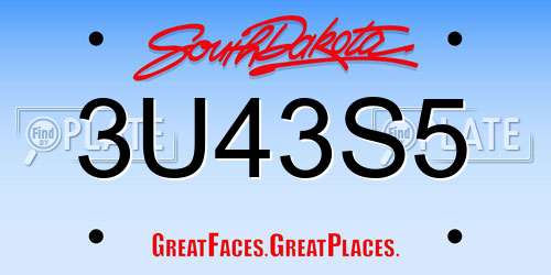 3U43S5 South Dakota License Plate