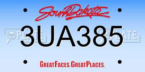 3UA385 South Dakota License Plate