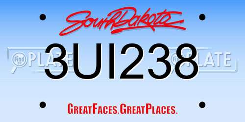 3UI238 South Dakota License Plate